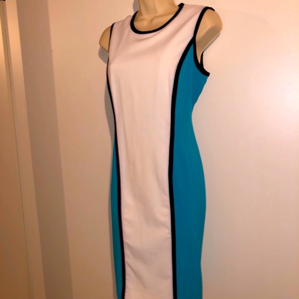 Calvin Klein White Turquoise Black Summer Dress